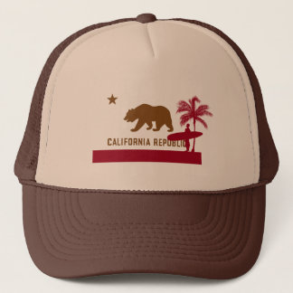 California Flag T-Shirt - Surfer on Beach Trucker Hat