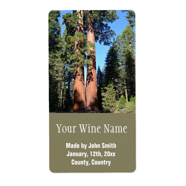 California giant sequoia tree wine labels. (Front)