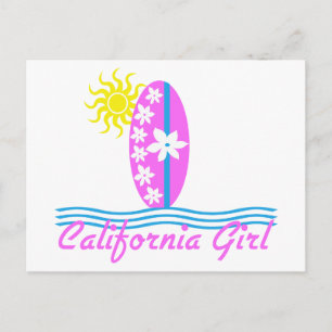 California Girl Pink Surfboard W/Sun Postcard