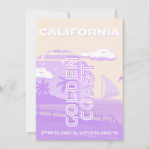 California, Golden Coast, Travel Art, Preppy Holiday Card