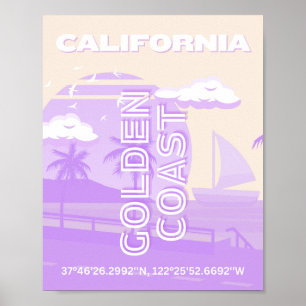 California, Golden Coast, Travel Art, Preppy Poster
