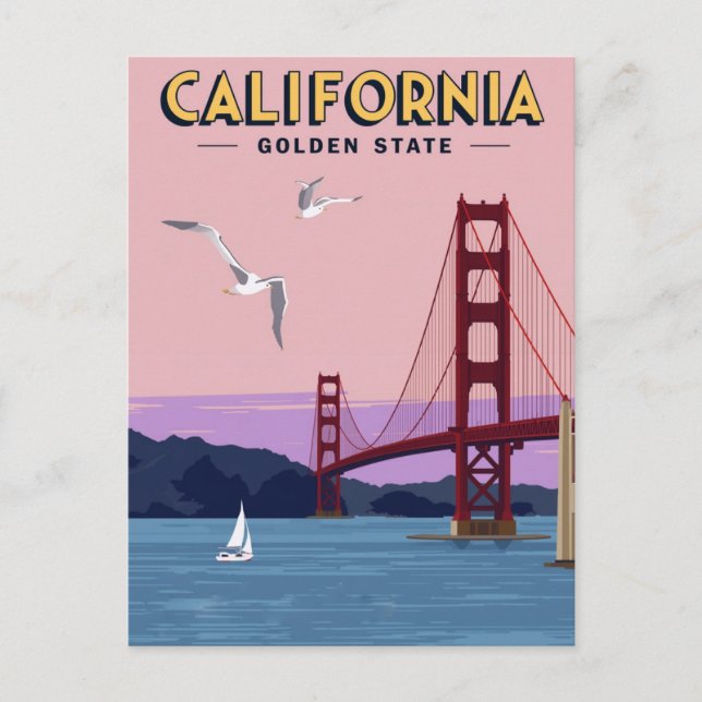 California Golden Gate Bridge Sunset Postcard (Front)