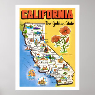 California Golden State Map 18x24 Print