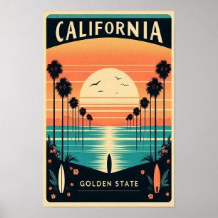 California Golden State Vintage Sunset Poster