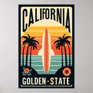 California Golden State Vintage Sunset Poster