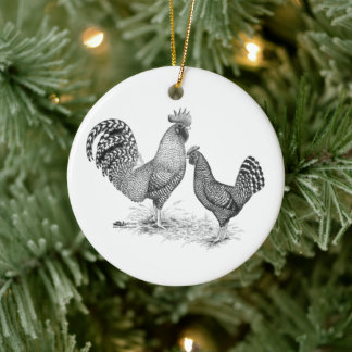 California Grey Rooster and Hen Ceramic Tree Decoration