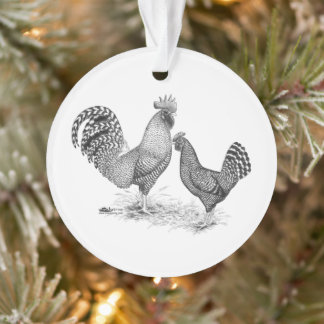California Grey Rooster and Hen Ornament