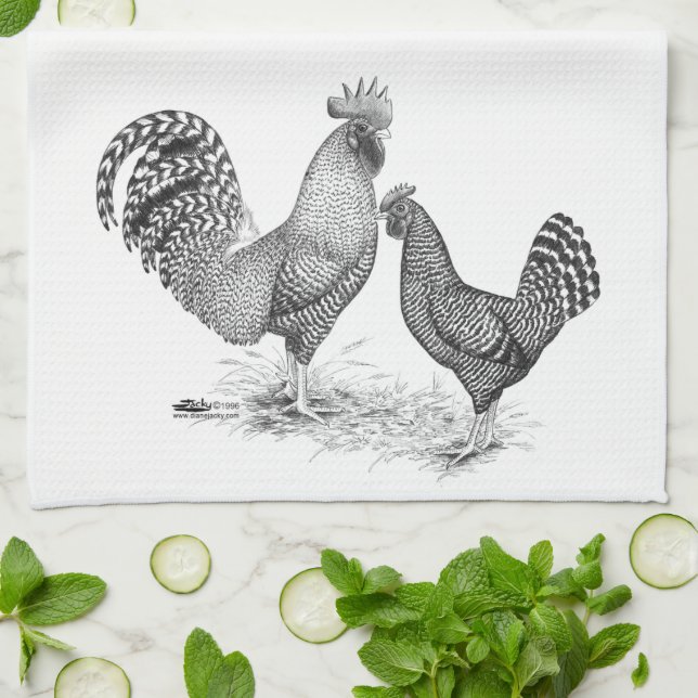 California Grey Rooster and Hen Tea Towel (Folded)