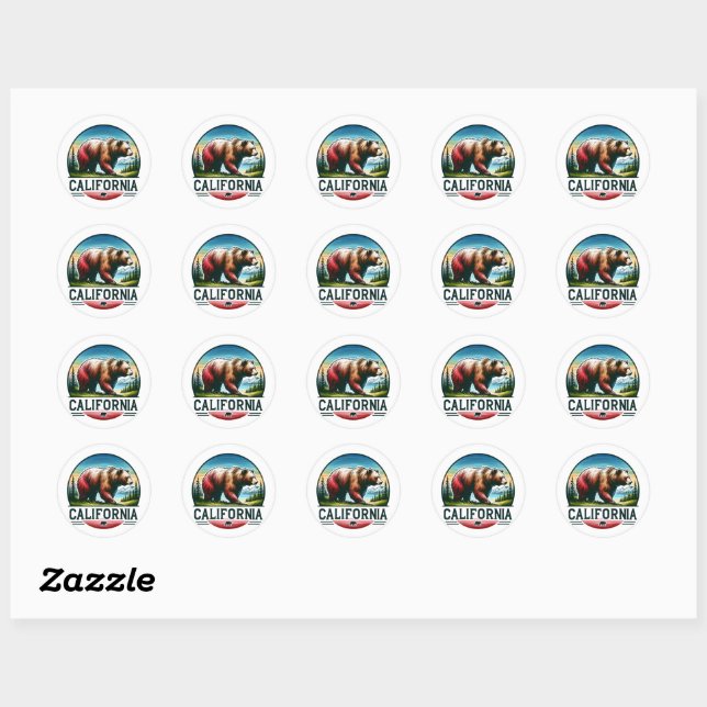 California, Grizzly Bear, Classic Round Sticker (Sheet)