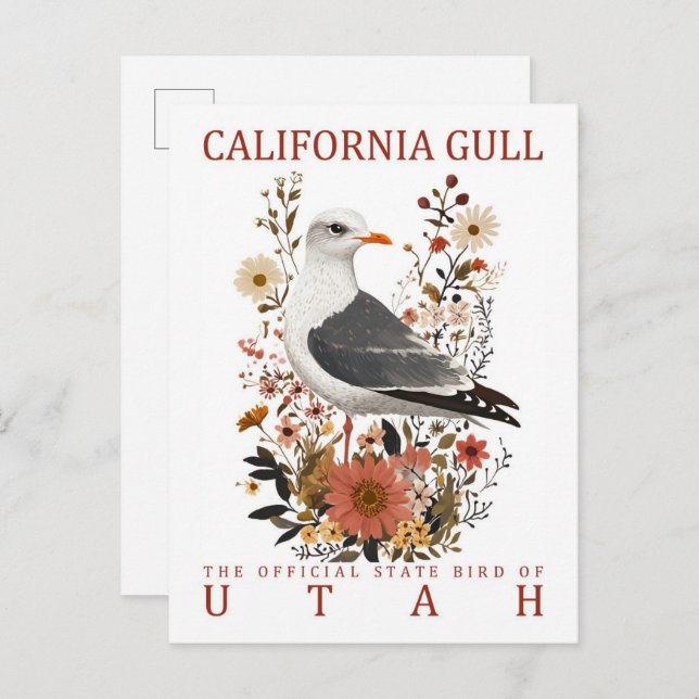 California Gull Bird of Utah Travel Postcard (Front/Back)