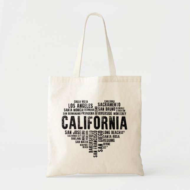 California Heart Love LA San Francisco San Diego Tote Bag (Front)