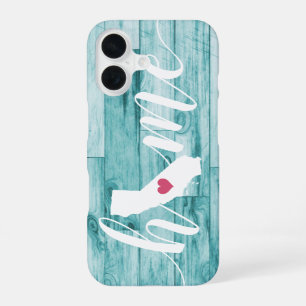 California Home State Turquoise Wood Look iPhone 16 Case
