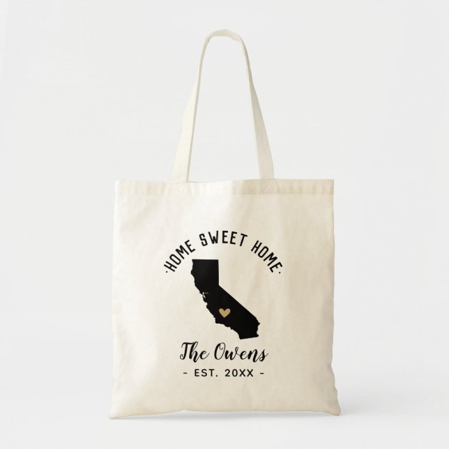 California Home Sweet Home Family Monogram Tote Bag (Front)