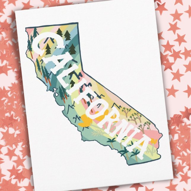 California Illustrated Map Postcard (Cute California illustrated map postcard, check my shop for more colors!)