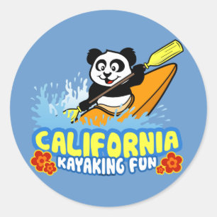 California Kayaking Fun Panda Classic Round Sticker