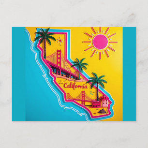 California Landmarks Map Illustration–Travel Postcard