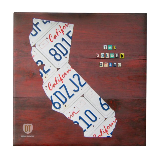 California License Plate Map Ceramic Tile (Front)