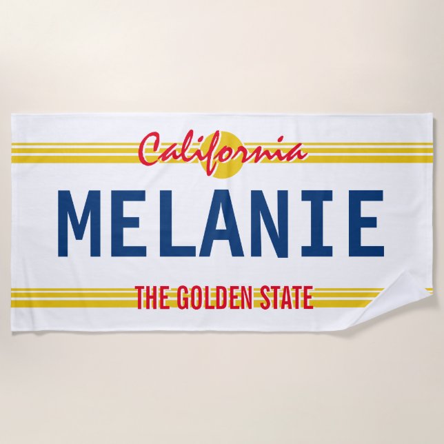 California license plate retro style custom beach towel (Front)