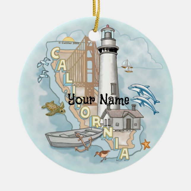 California Lighthouse Ceramic Tree Decoration (Front)