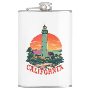 California Lighthouse Sunset View Hip Flask