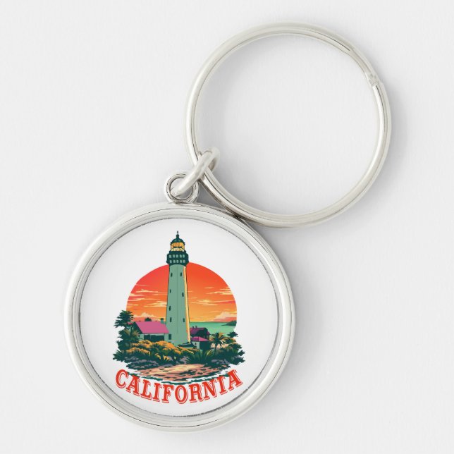 California Lighthouse Sunset View Key Ring (Front)