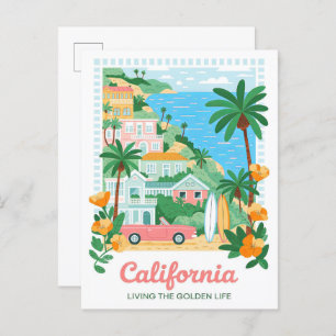 California Living the Golden Life Summer Travel Postcard