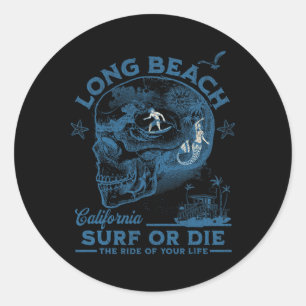 California Long Beach Surfing Girl Pacific Ocean S Classic Round Sticker