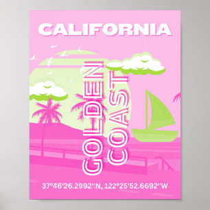 California, Los Angeles, Travel Art, Preppy, Pink Poster