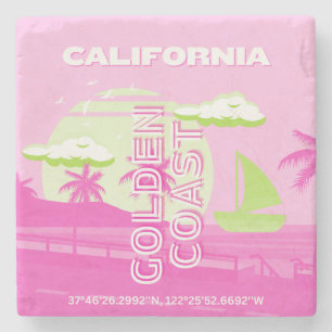 California, Los Angeles, Travel Art, Preppy, Pink Stone Coaster