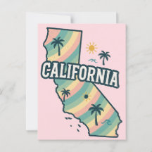 California Map Illustrated Bold Colorful Postcard