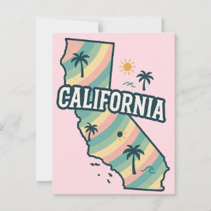 California Map Illustrated Bold Colourful Postcard