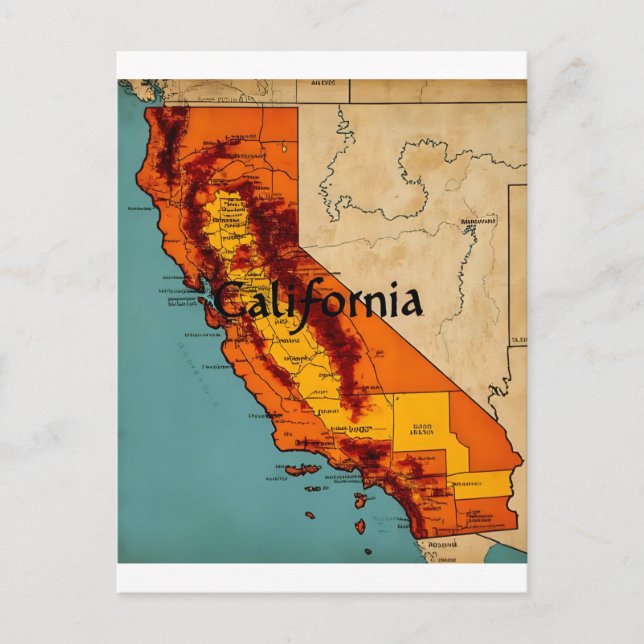 California Map Illustration Postcard (Front)