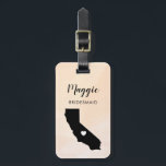 California Map Luggage Tag, Wedding Party Welcome Luggage Tag<br><div class="desc">These state luggage tags make the perfect wedding party gift tags or welcome bag tags. Tie it to your bridesmaid gifts instead of a typical paper gift tag, and they can use it for months and years to come. Tags have a peach apricot watercolor background. To place the heart at...</div>