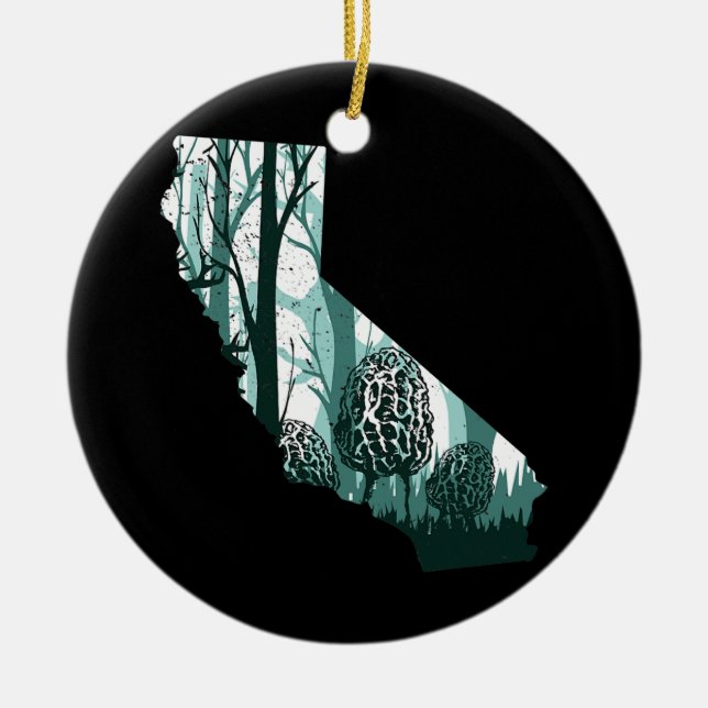 California Map Morel Mushroom Hunting Shrooming Ceramic Tree Decoration (Front)