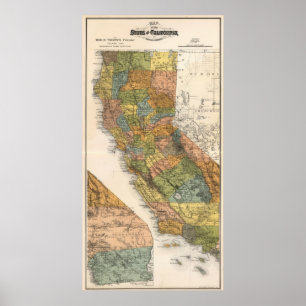 California Map showing townships and railroads Poster