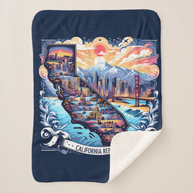 California Map Vector Art Sherpa Blanket (Front)