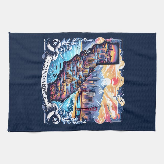 California Map Vector Art Tea Towel (Horizontal)