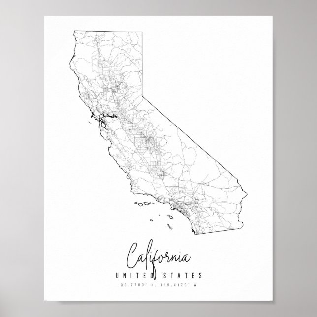 California Minimal Street Map Poster (Front)
