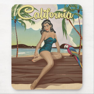 California Model retro travel poster Mouse Pad