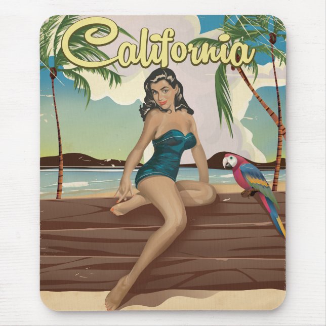 California Model retro travel poster Mouse Pad (Front)
