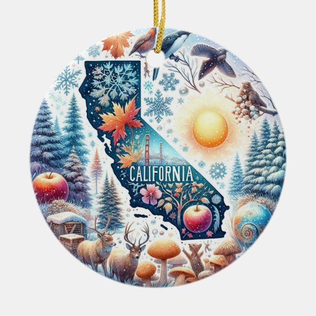 California Nature Winter Christmas Ceramic Tree Decoration (Front)