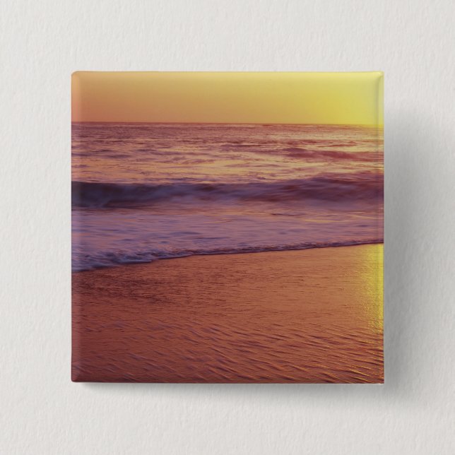 California, near Santa Cruz, View of beach at 15 Cm Square Badge (Front)