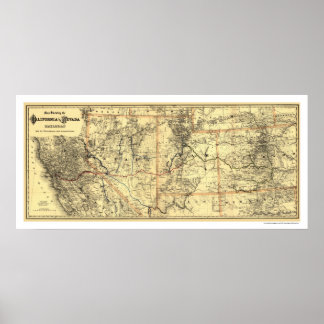 California & Nevada Rail Map 1882 Poster