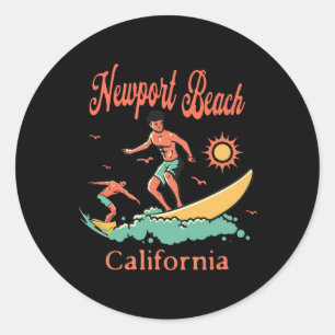 California Newport Beach Ca Surfer Surfing Fishing Classic Round Sticker