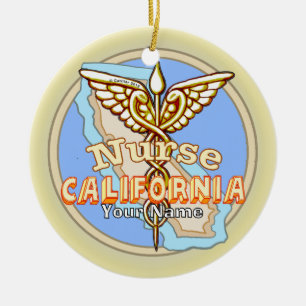 California Nurse Caduceus  Ceramic Tree Decoration