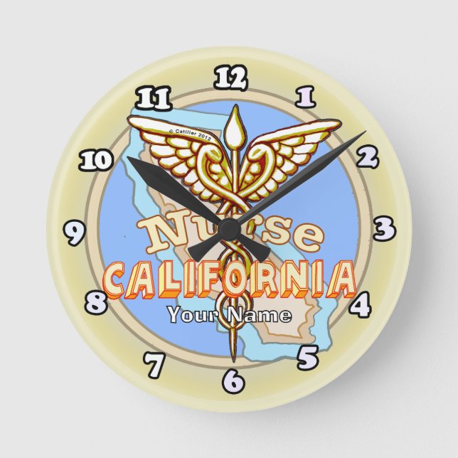 California Nurse Caduceus Round Clock (Front)