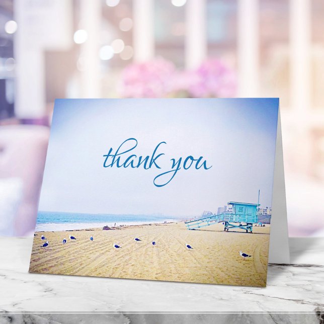 California ocean beach landscape modern script thank you card (Creator Uploaded)