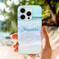 California Ocean Beach Photo Blue Gold Confetti