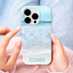California Ocean Beach Waves Photo Monogram Name<br><div class="desc">Relax as you remember watching the waves go in and out. Breathe, explore, and enjoy the solitude of an empty California beach with this stunning, pastel blue and white ocean froth photography personalised name cell phone case. Makes a great gift for someone special! Just type in the name of your...</div>
