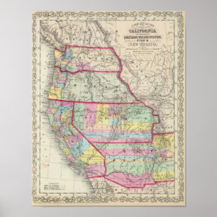 California, Oregon, Washington, Utah, New Mexico Poster